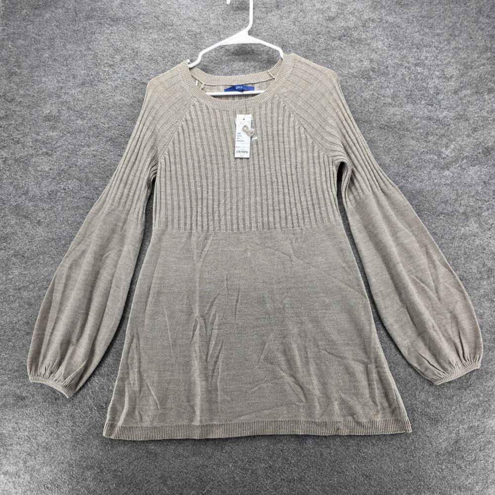 APT.9 Sweater Womens Medium Mocha Ribbed Raglan Balloon Sleeve Metallic Pullover
